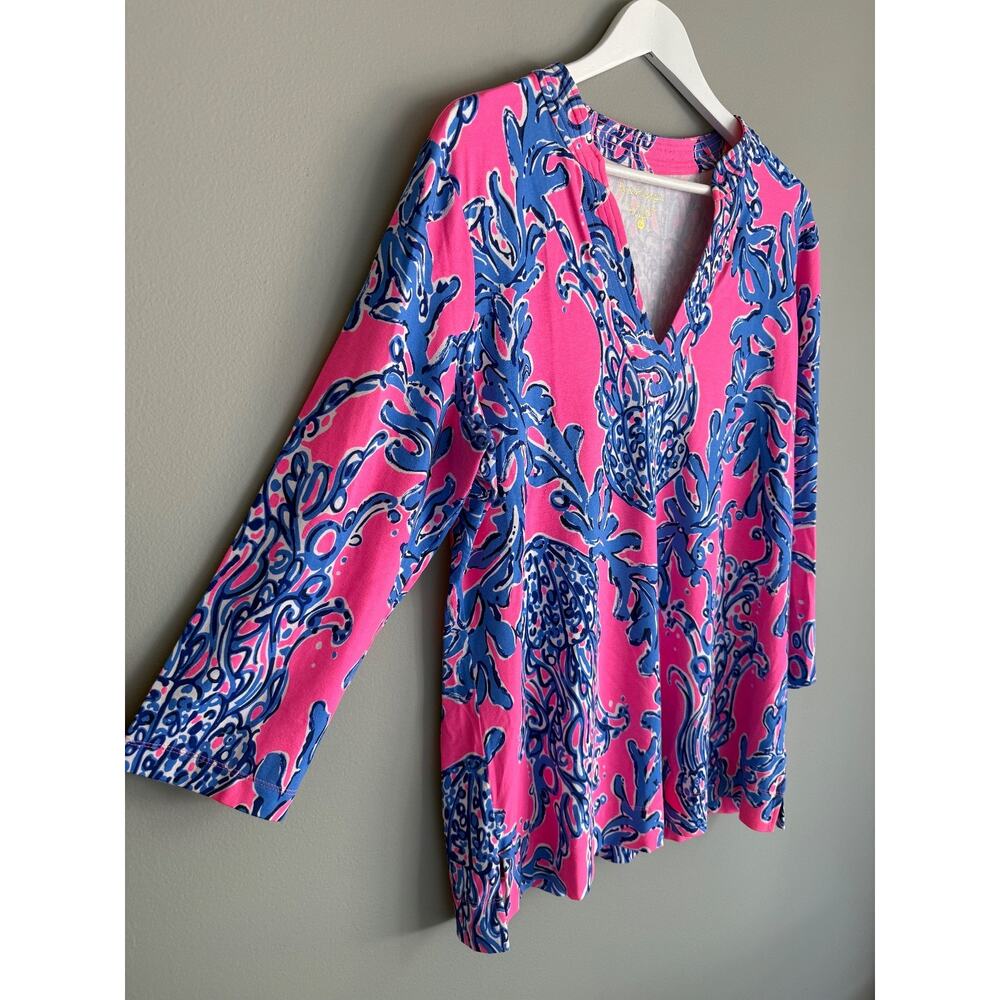 Lilly Pulitzer XL Pink Blue Jellyfish Print Tunic Top Preppy Coastal Resort - Picture 4 of 6